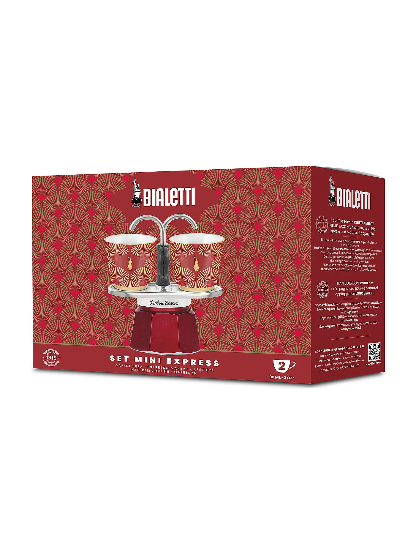 BIALETTI | Espressokocher MINI EXPRESS SET 2 Tassen + 2 Gläser Dkl Rot / Gold | 